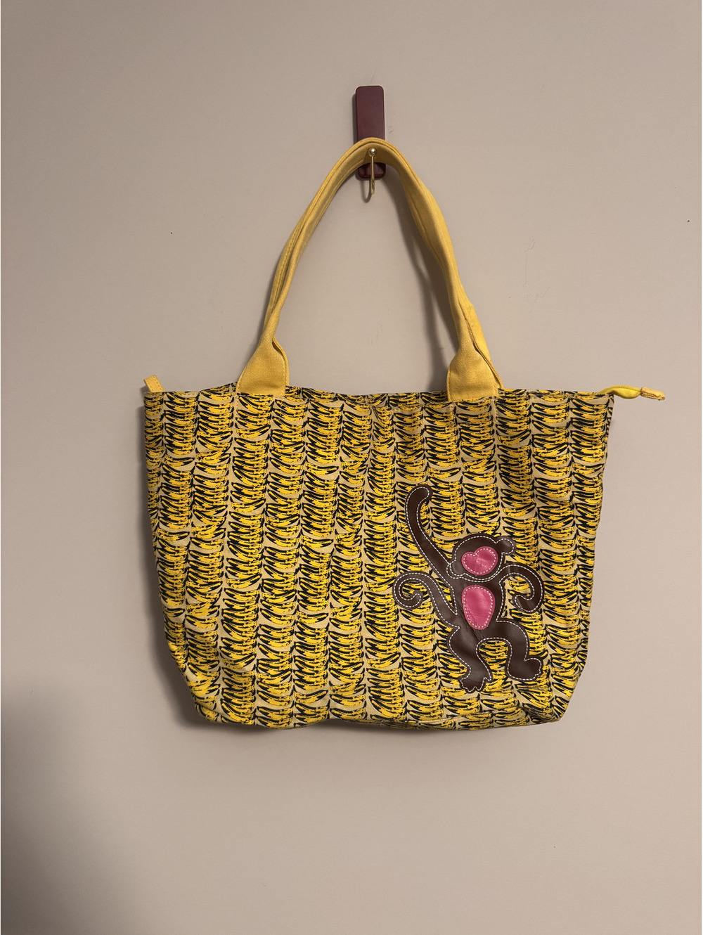 Y2K Arizona Jean Company Yellow Banana Monkey Canvas Tote Bag Shoulder Bag
